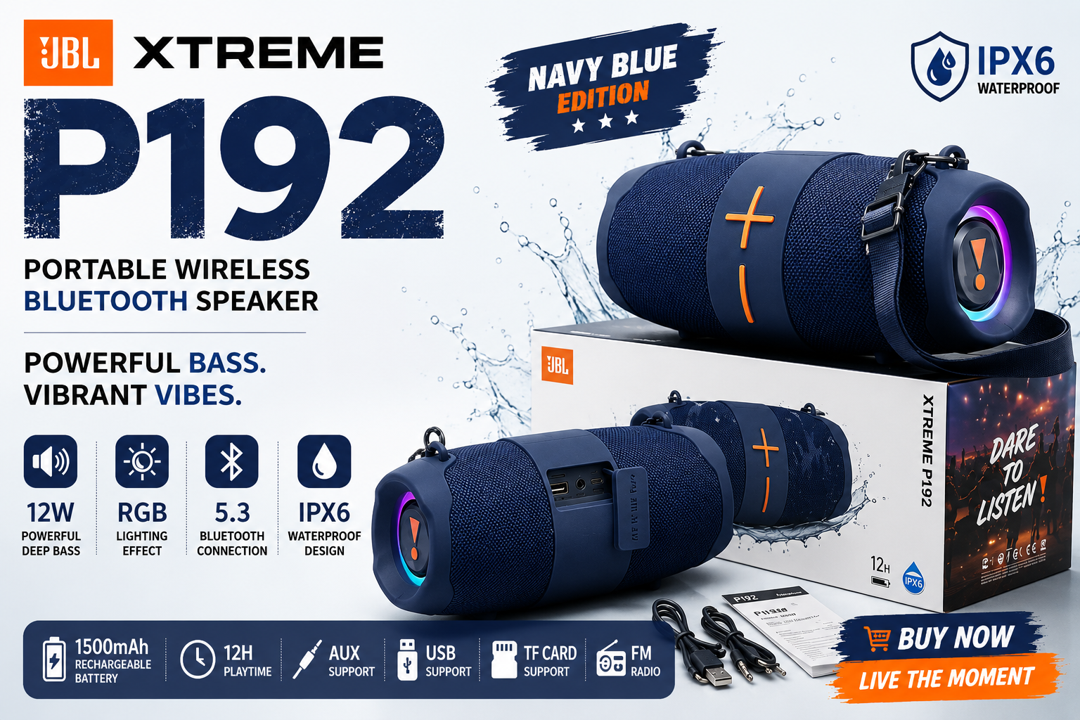 ChatGPT Image Jul 23, 2026, 03_06_15 PM XTREME P192 Portable Wireless Bluetooth Speaker | RGB Light | Waterproof Subwoofer | 12W High Bass Outdoor Speaker - Image 1