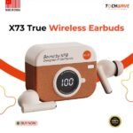 X73 Retro Camera Leather Grain Design Wireless Earbuds Semi-In-Ear Earphones With Screen Digital Display and Gaming Low Latency