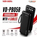 VEN-DENS 4 in 1 POWERBANK 10000MAH WITH CABLE BLACK VD-PB058
